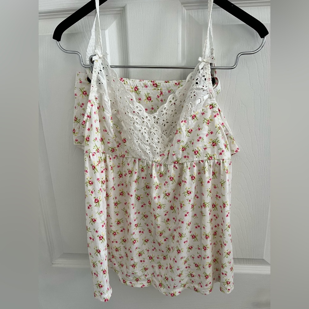 Victoria’s Secret White Floral Babydoll Chemise Eyelet Top & SHORTS SET SMALL
